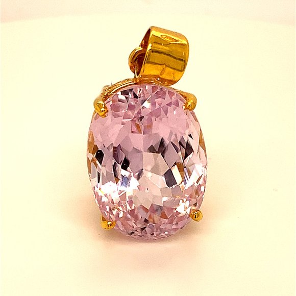 Pink Kunzite 33.52ct Solid 18K Yellow Gold Pendant - Picture 1 of 6